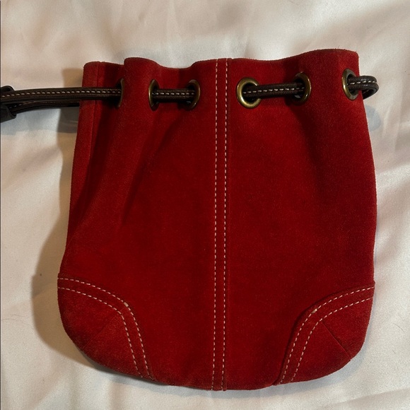 Coach Handbags - Coach Vintage Soho Drawstring Suede Wristlet in Bordeaux